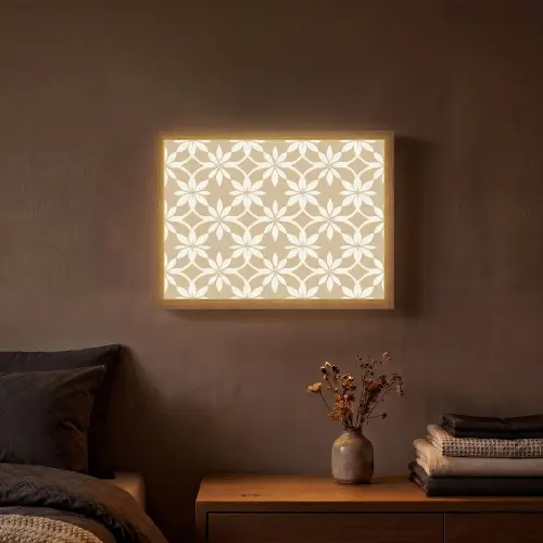 Bloemen - Patroon - Beige Light Box met batterij (Wandlamp) middel 907 -sfeer4