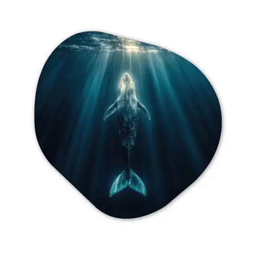 Walvis - Water - Zonnestralen - Blauw Wandcirkel Organisch Plexiglas middel -3d