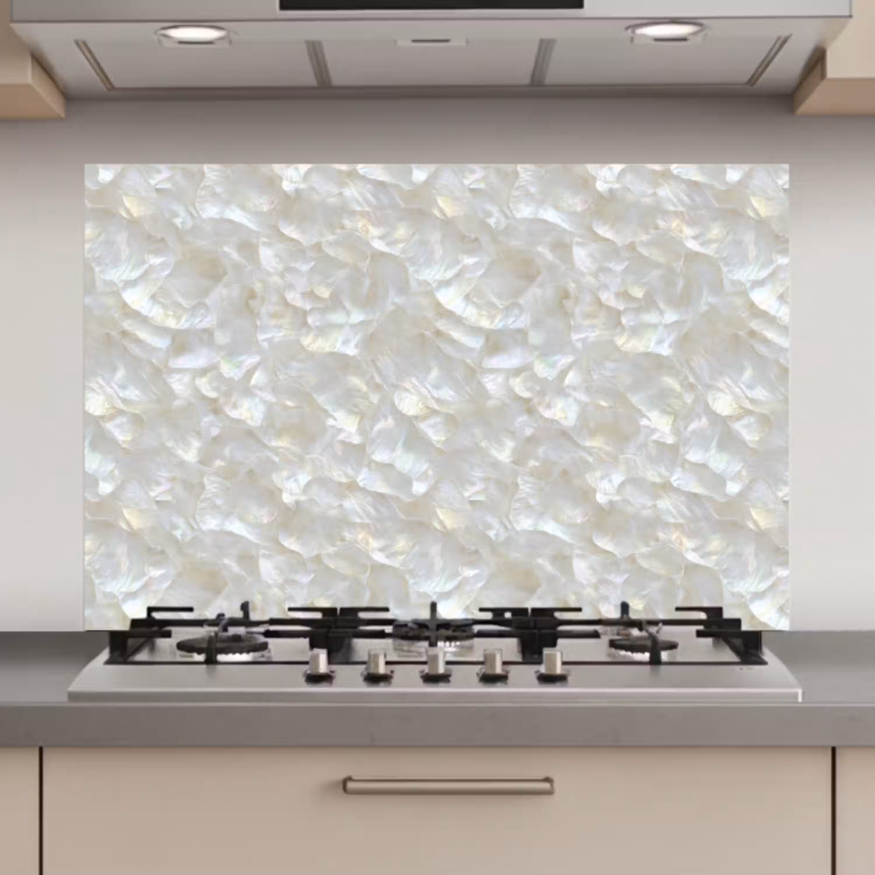 Parelmoerglans - Wit - Schelp keuken achterwand spatscherm klein 900 -3d_website