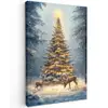 Kerstlicht - Woud - Hert - Donker Tuinposter op houten frame 2 cm dik klein -3d