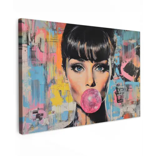 Kauwgom - Vrouw - Penseelstreken - Modern canvas 2cm klein -z3d