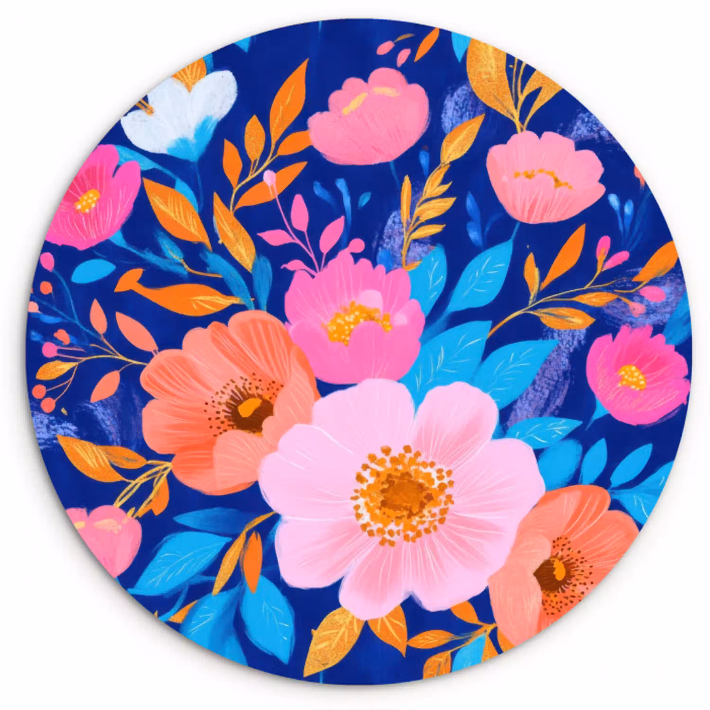 Bloemen - Blauw - Roze Wandcirkel plexiglas klein -3d