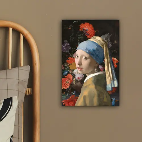 Meisje met de parel - Johannes Vermeer - Bloemen canvas 2cm klein -sfeer3