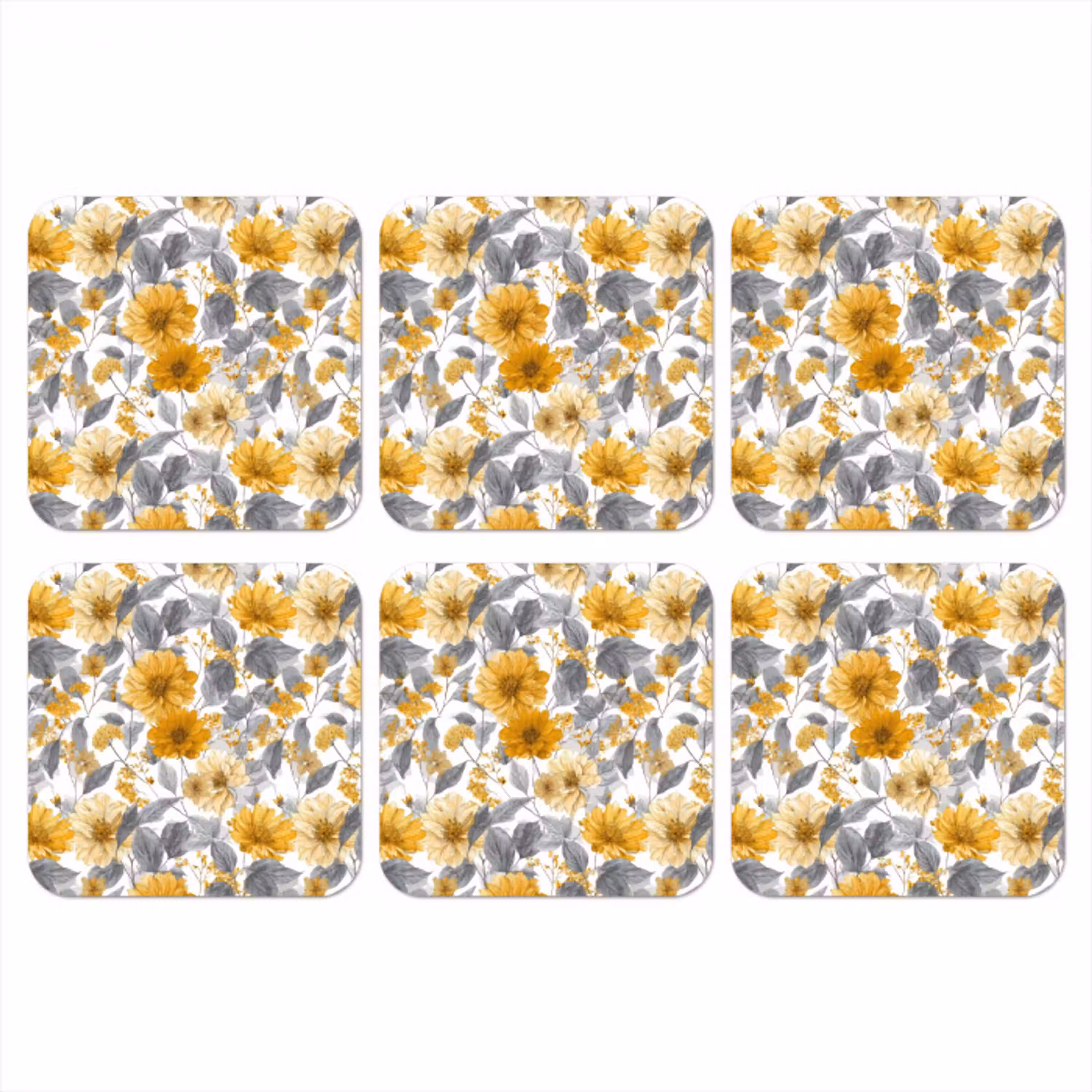 Bloemen - Botanisch - Elegant - Okergeel - Grijs onderzetter kurk middel 366 -3d