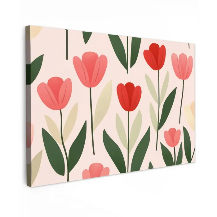 Tulpen - Modern - Roze Tuinposter op houten frame 2 cm dik klein -3d