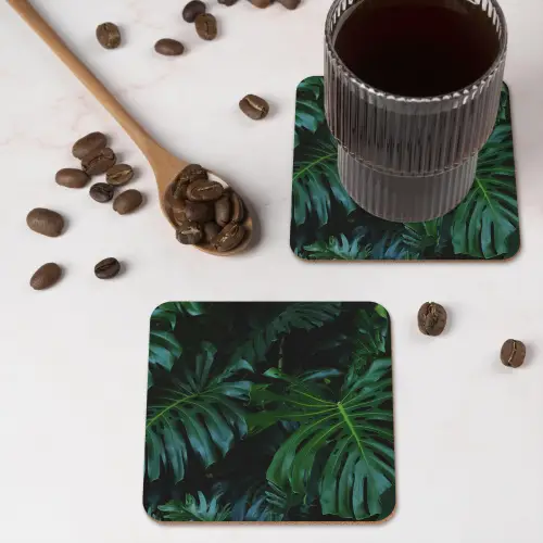 Monstera - Bladeren - Tropisch - Jungle onderzetter kurk middel -sfeer2