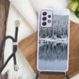 Bos - Reflectie - Meer - Winter - Serene Hoesje Samsung Galaxy A52 5G met koord klein -sfeer4