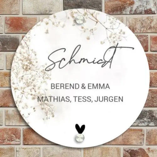 Wit met bloementakjes - Sierlijk Naambord Rond klein -sfeer2