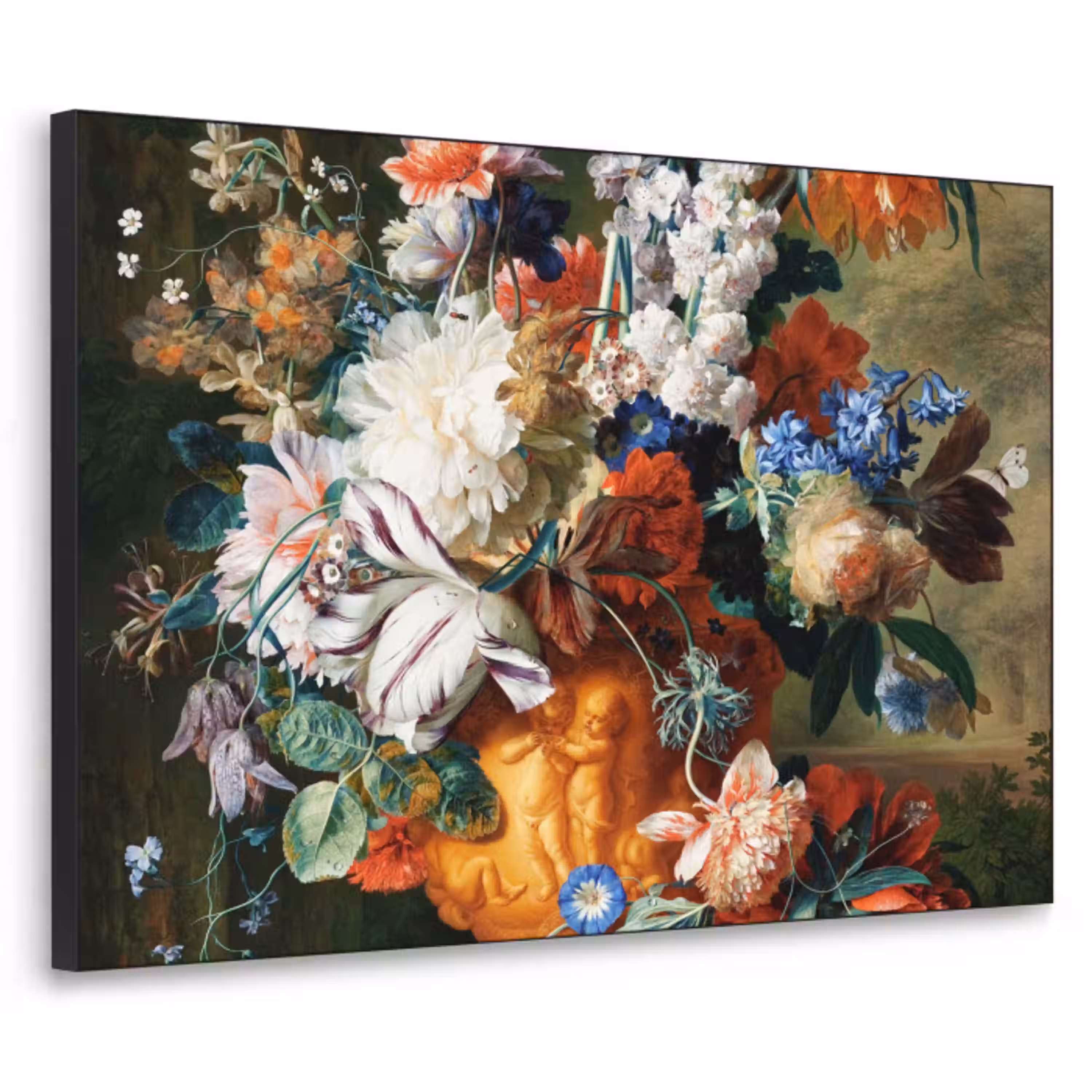 Kunst - Oude meesters - Boeket bloemen in een urn Textielframe zwart klein -3d