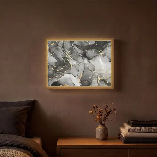 Marmer - Zwart - Goud - Grijs Light Box met batterij (Wandlamp) middel -sfeer4