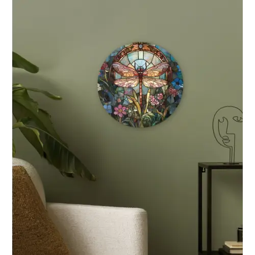 Libelle - Mozaïek - Bloemen - Kleurrijk Wandcirkel kunststof plaat 5mm dik klein -sfeer3