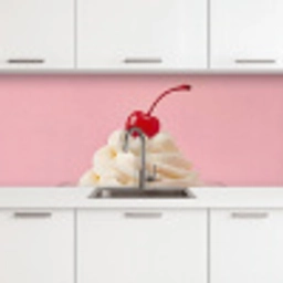 Kers - Slagroom - Roze keuken achterwand 2 middel -3d