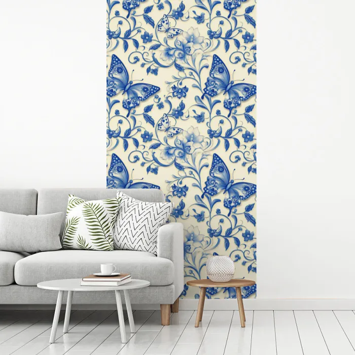 Vlinders - Bloemen - Blauw - Botanisch fotobehang vinyl groot 64 -woonkamer