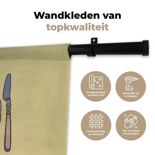 Illustratie - Bord - Bestek - Beige Wandkleed katoen klein -sfeer2