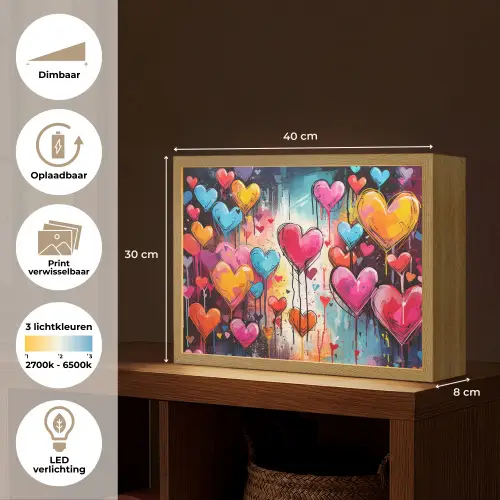 Hartjes - Kleuren - Kunst - Liefde Light Box met batterij (Wandlamp) middel -USP_websiteoverzichtNL