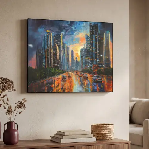 Auto - Skyline - Zon - Blauw Textielframe - compleet frame klein -sfeer3