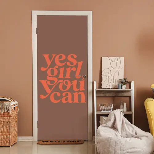 Yes girl you can - Oranje - Bruin deurposter klein -sfeer1