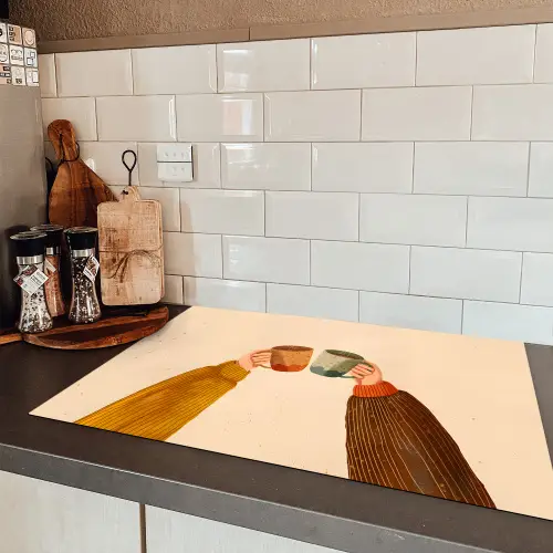 Illustratie - Mokken - Proosten - Bruin Inductie beschermer vinyl 3mm klein -sfeer3