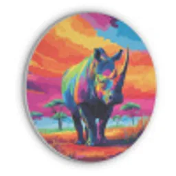 Neushoorn - Zonsondergang - Savanna - Kleurrijk Akoestische PET Vilt - Rond klein -3d