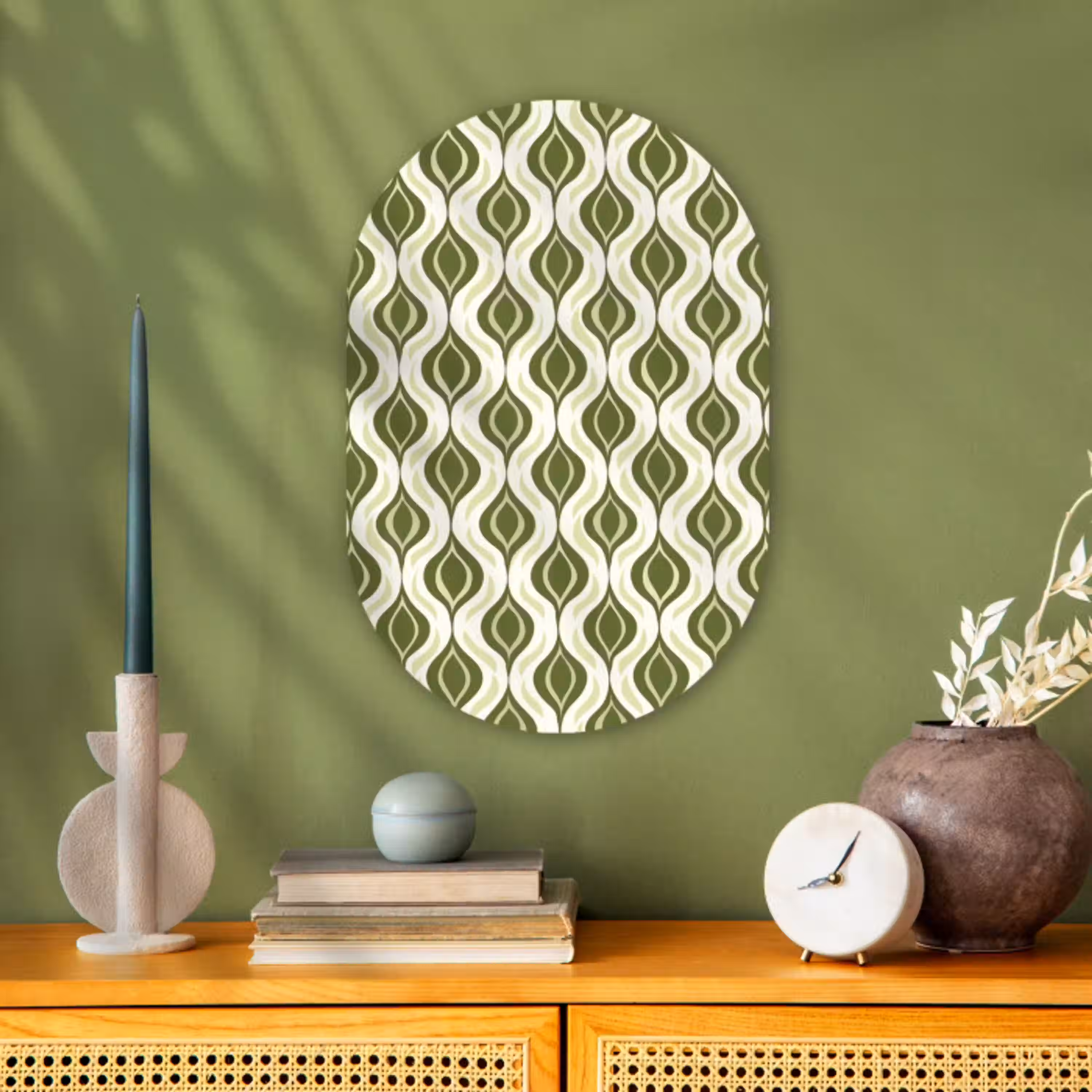Patroon - Retro - Groen Wandcirkel Ovaal Forex klein 630 -sfeer2