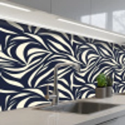 Bladvormen - Blauw - Patroon - Wit keuken achterwand 2 middel 871 -3d_schuin