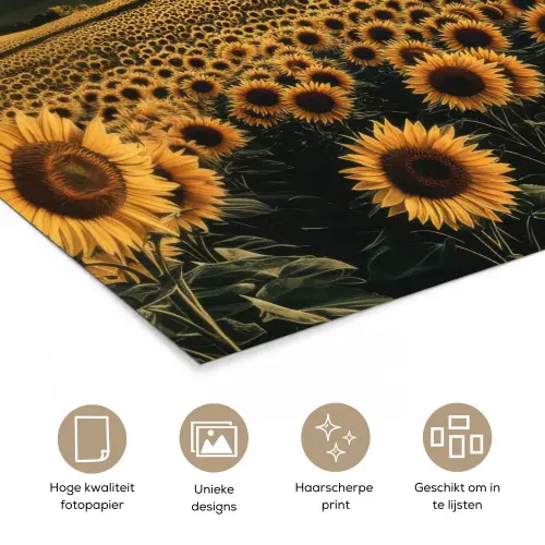 Zonnebloem - Veld - Windmolen poster papier klein -closeup_NL