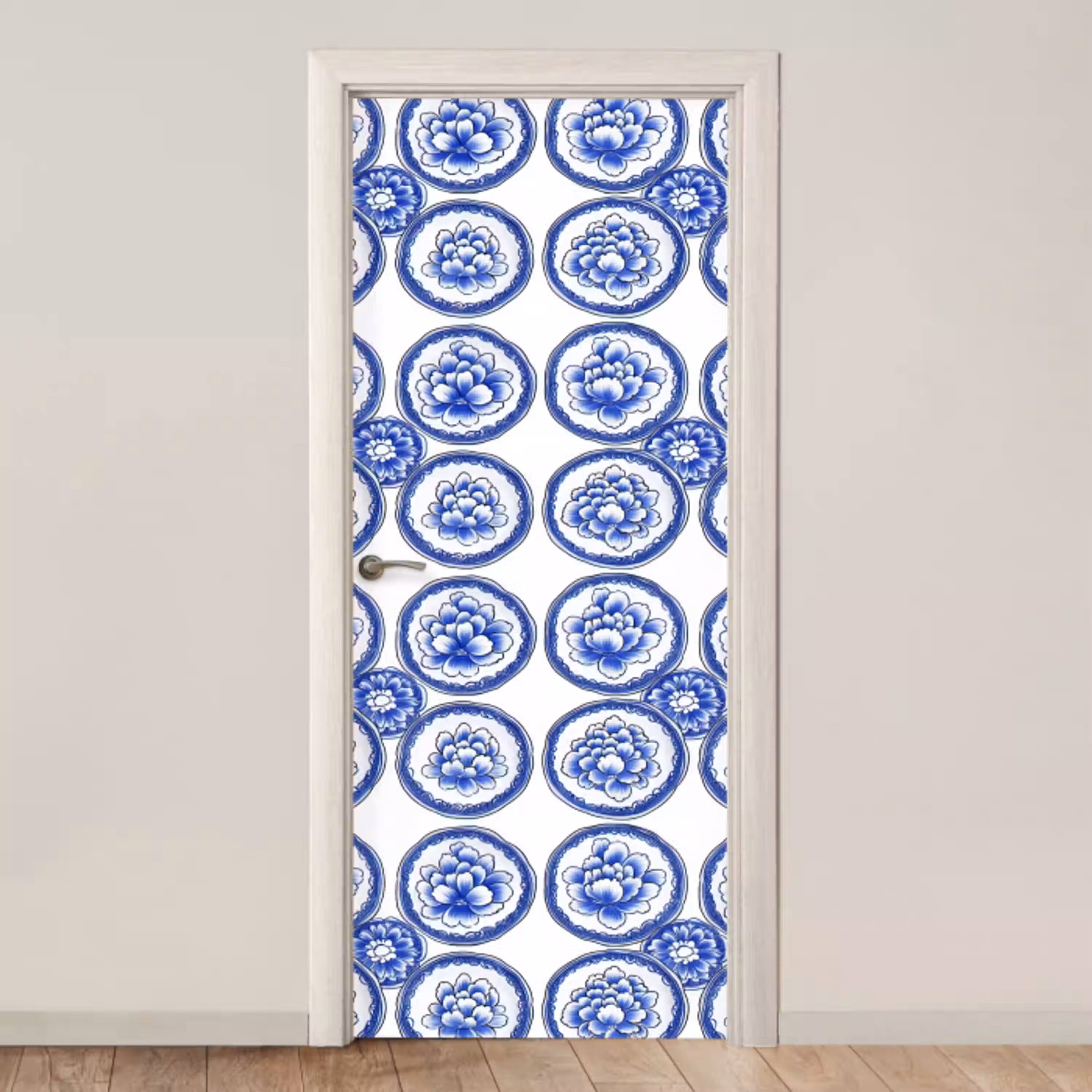 Cirkels - Bloemen - Blauw deurposter klein 289 -3d_beige