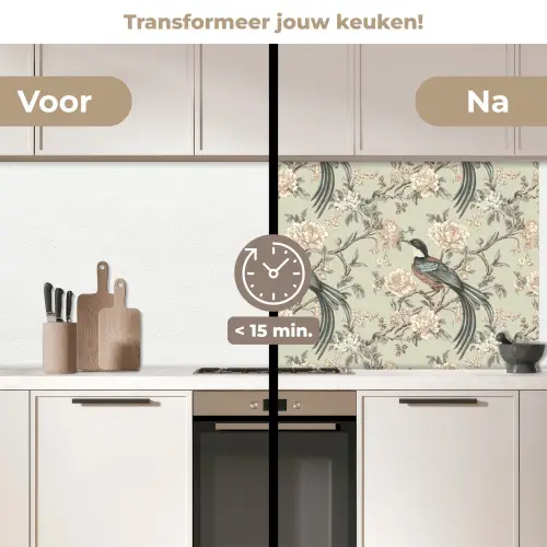 Bloem - Vogel - Kleurrijk keuken achterwand 2 middel 871 -voor-na2_NL