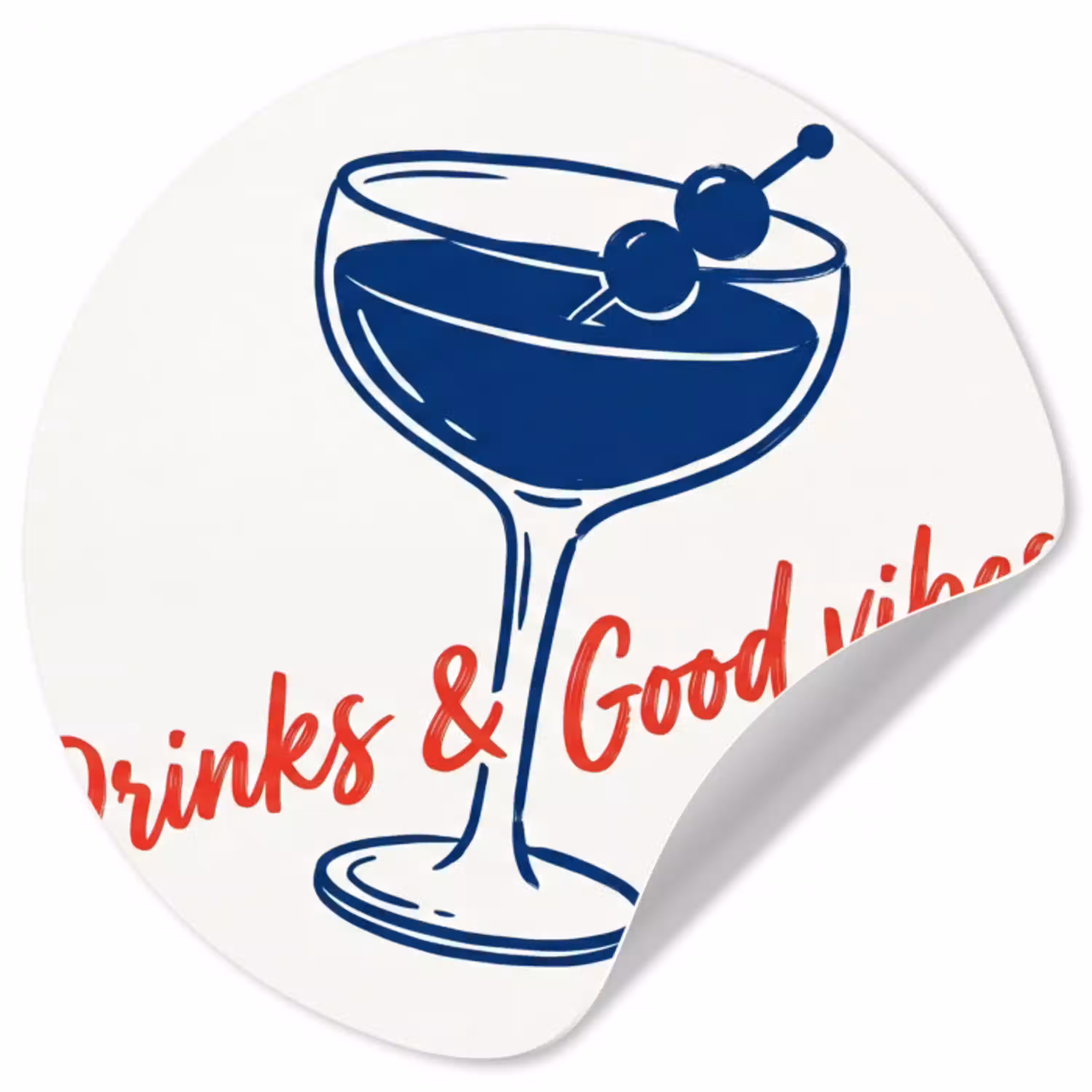 Cocktail - Glas - Illustratie - Blauw - Wit Wandcirkel behangsticker klein -3d
