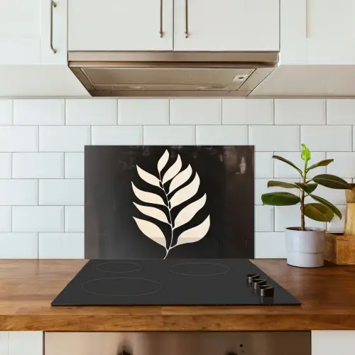 Blad - Wit - Minimalistisch keuken achterwand spatscherm klein -sfeer2