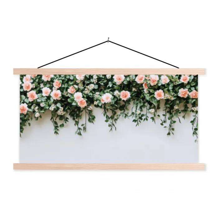 Bloemen - Muur - Rozen - Groen textielposter latten blank klein -3d