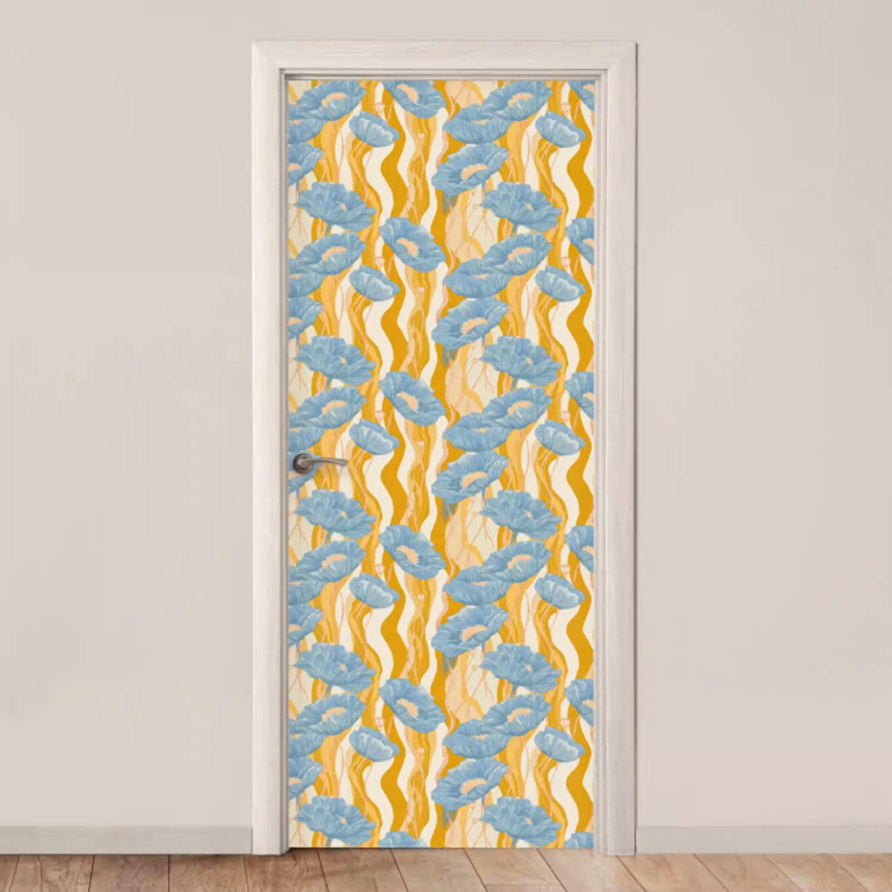 Papavers - Botanisch - Blauw deurposter klein 289 -3d_beige