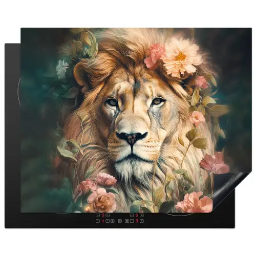 Leeuw - Leeuwenkop - Wilde dieren - Bloemen Inductie beschermer vinyl 3mm groot -3d