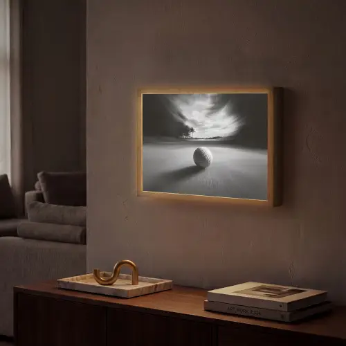 Golfbal - Wazig - Zwart Light Box met batterij (Wandlamp) middel -sfeer1