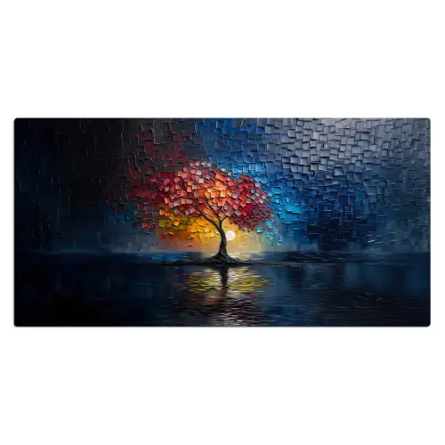 Boom - Blauw - Bladeren - Vakken Muismat XXL klein -3d_leeg
