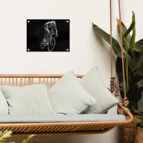 Lijntekening - Wit - Wielrennen - Snelheid tuinposter los doek klein -sfeer7