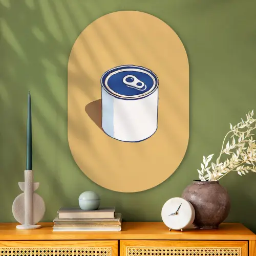 Blikje - Minimalistisch - Blauw - Illustratie Wandcirkel Ovaal Glas middel -sfeer2