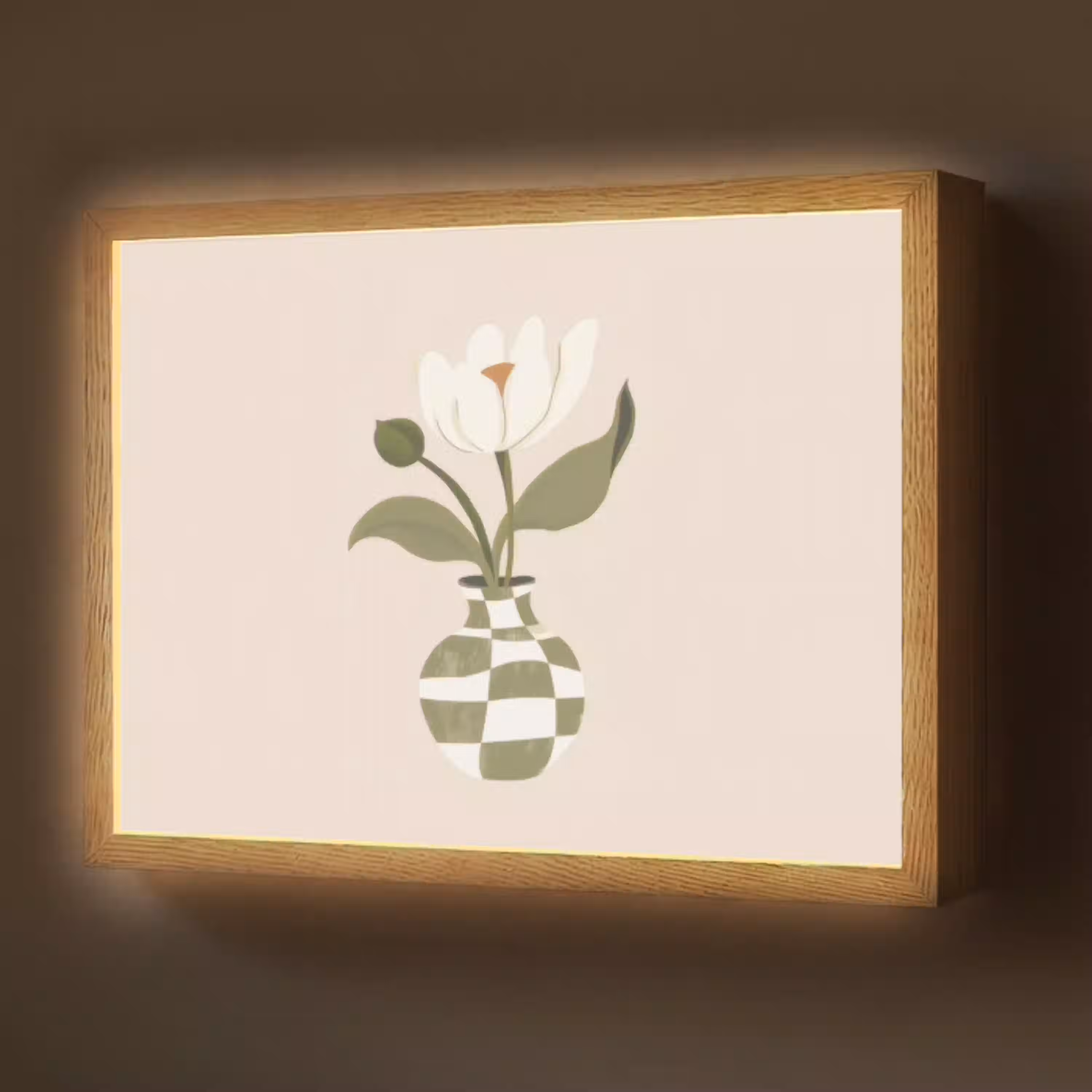 Vaas - Geruit - Bloem - Groen Light Box met batterij (Wandlamp) middel -z3d_website