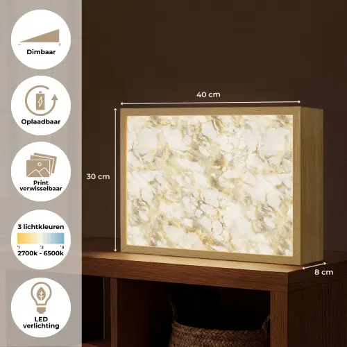 Warm - Gouden - Marmer - Patroon Light Box met batterij (Wandlamp) middel 907 -USP_websiteoverzichtNL