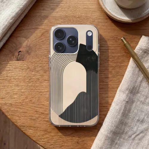 Grafisch gebogen motief - Beige Telefoonhoesje iPhone 17 Pro klein -sfeer1
