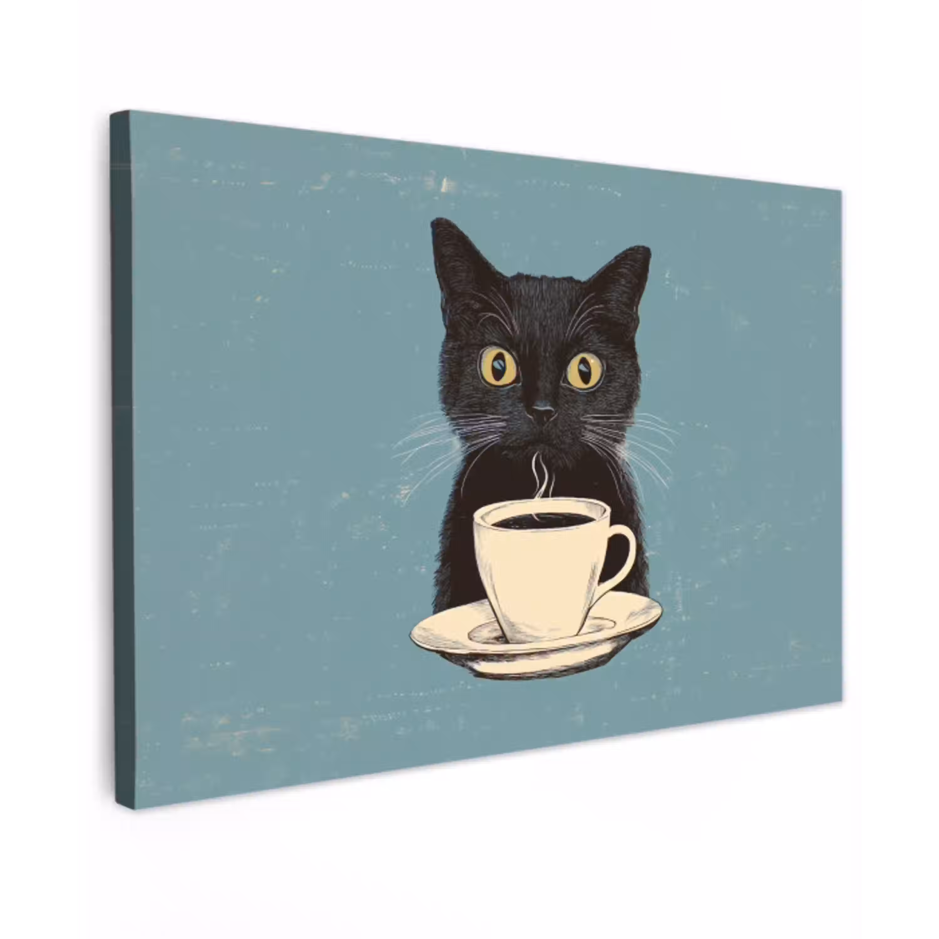 Kat - Zwart - Koffie - Minimalistisch Tuinposter op houten frame 2 cm dik klein -3d