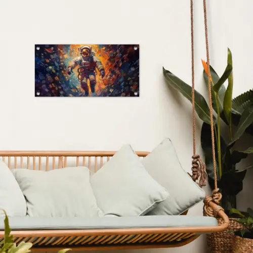 Astronaut - Neon - Oranje - Ruimte tuinposter los doek klein -sfeer7