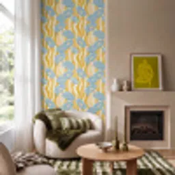 Papavers - Botanisch - Blauw Behang Vinyl klein 1060 -sfeer2