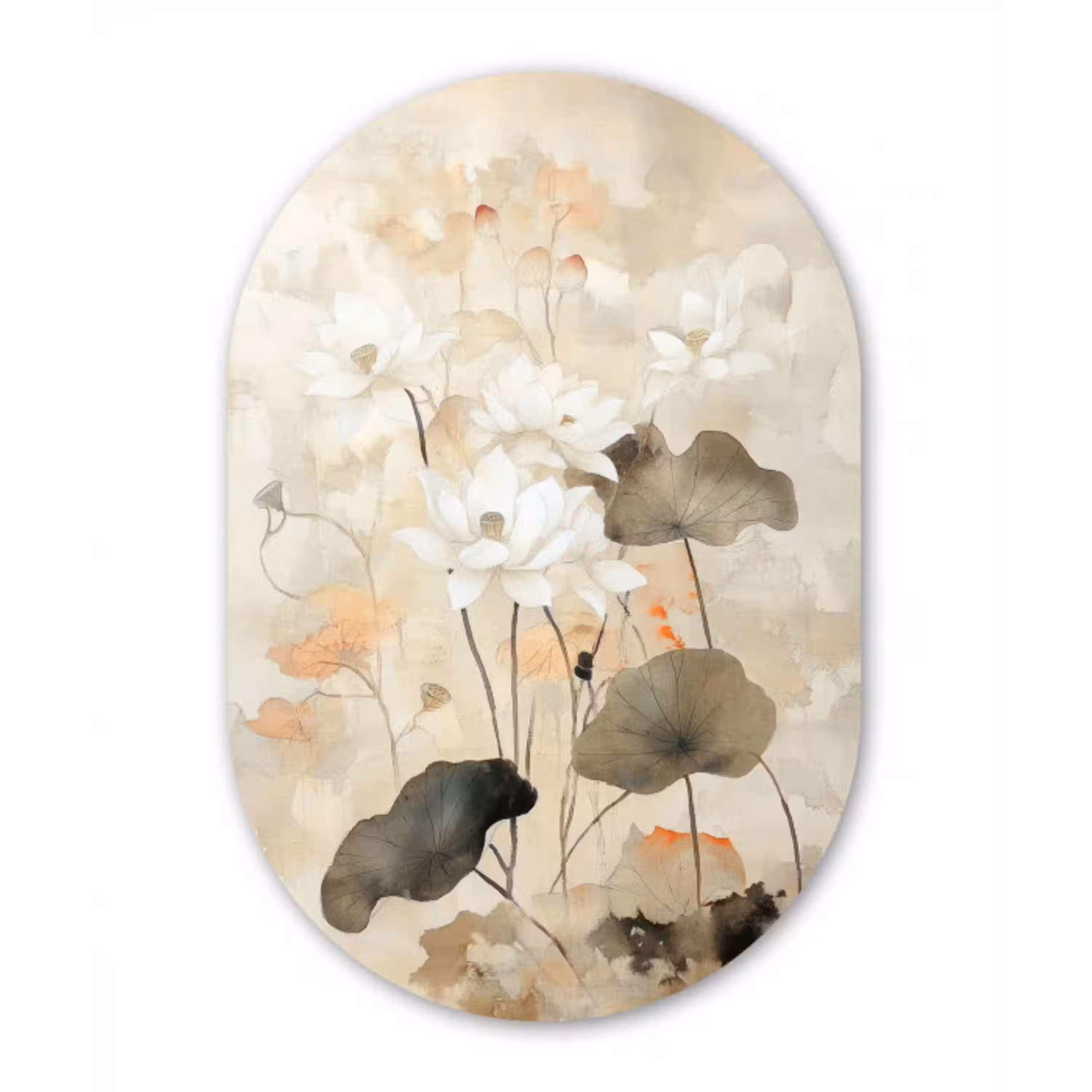 Bloemen - Japandi - Wabi sabi Wandcirkel Ovaal Aluminium middel -3d