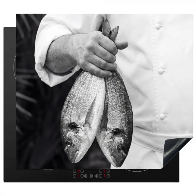 Vissen - Chef - Zwart - Wit Inductie beschermer vinyl 3mm middel -3d