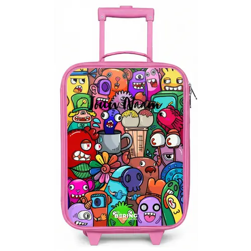 Monsters, bloemen en ijsje patroon Kinderkoffer - Roze klein -zz3dotto