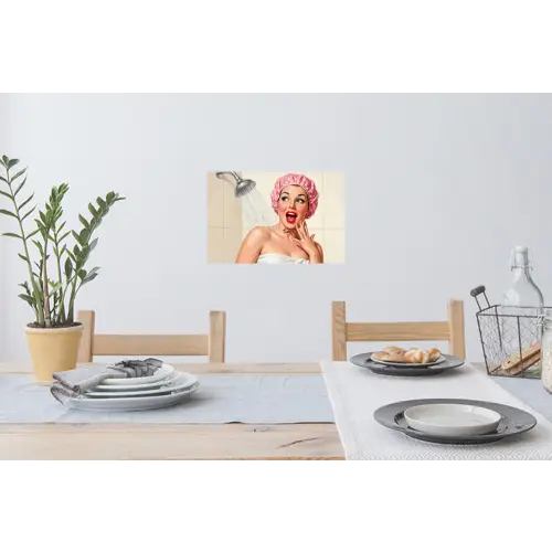 Vrouw - Douche - Roze Muursticker klein -eettafel