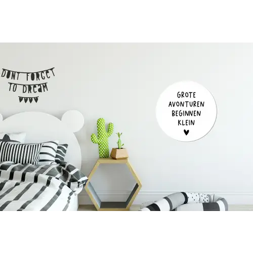 Spreuken - Grote avonturen beginnen klein - Quotes Wandcirkel aluminium klein -kinderkamer