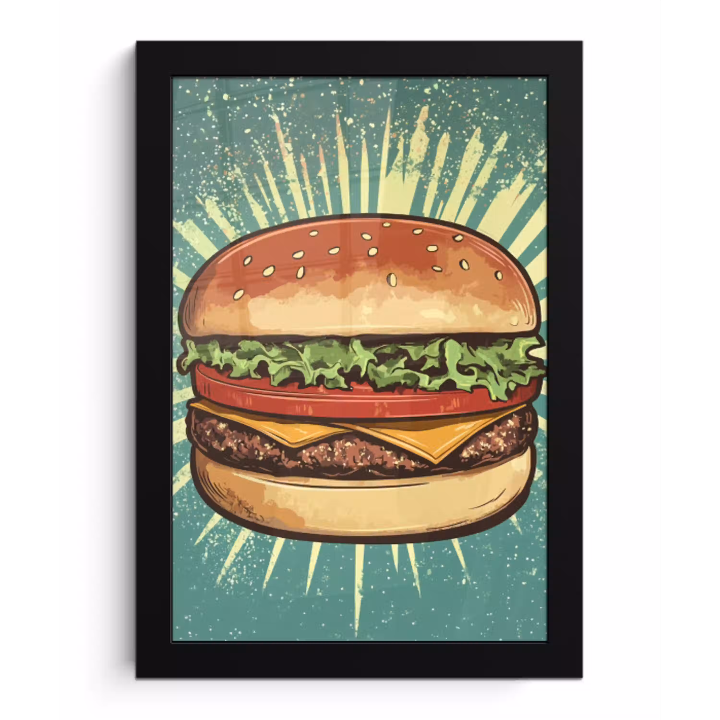 Hamburger - Illustratie - Sla - Kaas fotolijst zwart zonder passe partout klein -3d