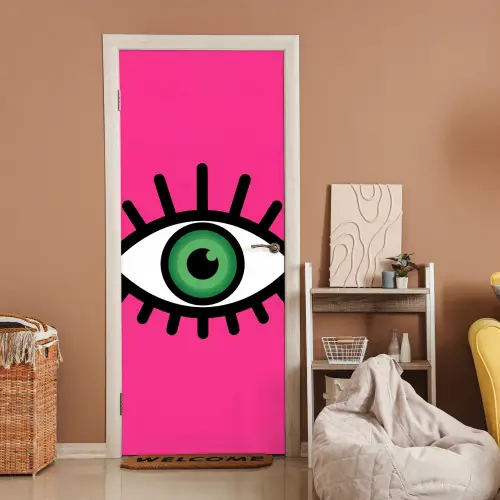 Minimalistisch - Oog - Roze deurposter klein -sfeer1